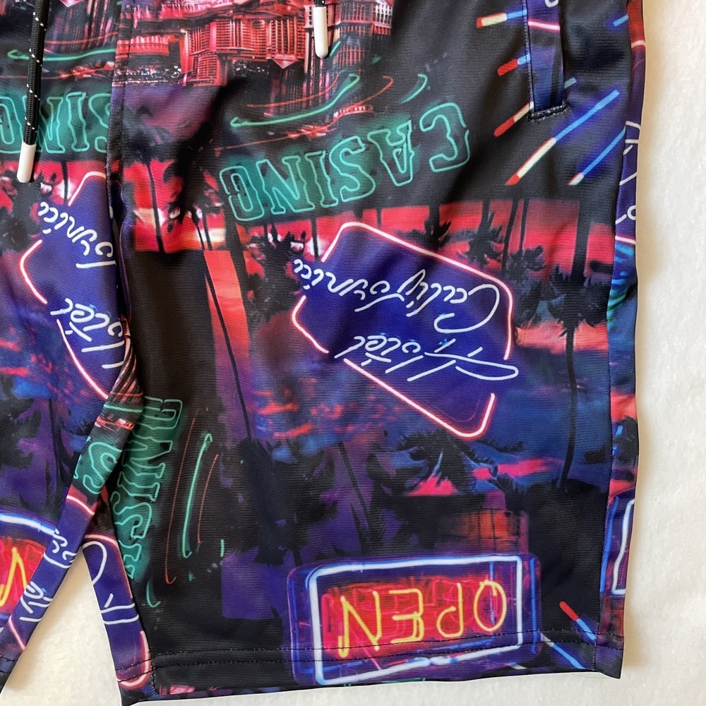 Fresh Prints of Bel Air Mens Draw String Neon Sign Print Multi Colored Shorts, M - Picture 2 of 6